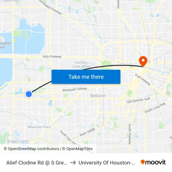 Alief Clodine Rd @ S Greenpark Dr to University Of Houston-Downtown map