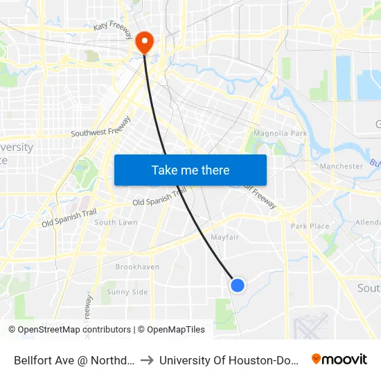 Bellfort Ave @ Northdale St to University Of Houston-Downtown map