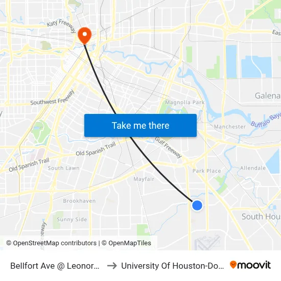 Bellfort Ave @ Leonora St MB to University Of Houston-Downtown map