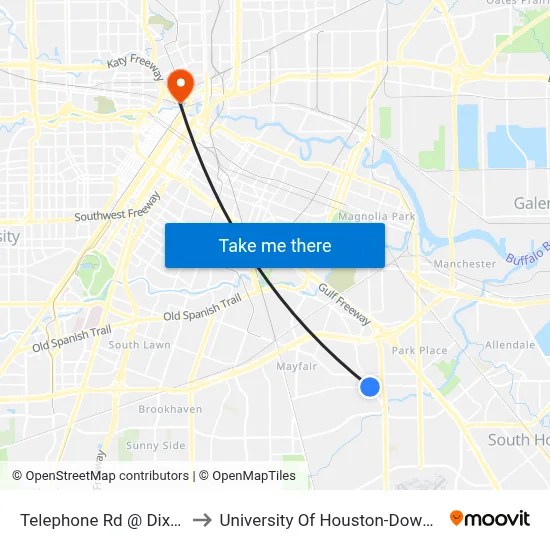 Telephone Rd @ Dixie Dr to University Of Houston-Downtown map