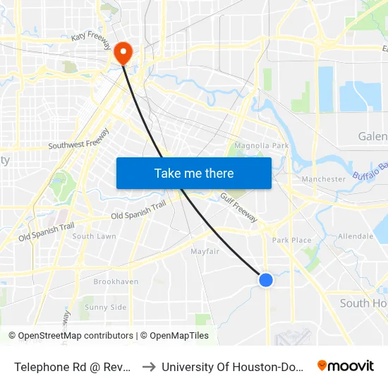 Telephone Rd @ Reveille St to University Of Houston-Downtown map