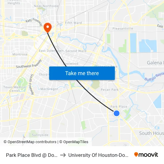 Park Place Blvd @ Dover St to University Of Houston-Downtown map