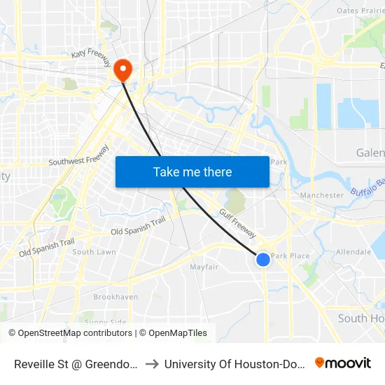 Reveille St @ Greendowns St to University Of Houston-Downtown map