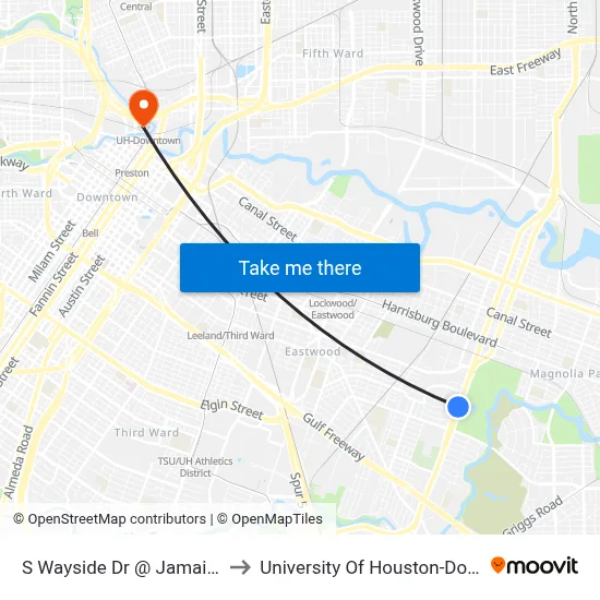 S Wayside Dr @ Jamail Dr MB to University Of Houston-Downtown map