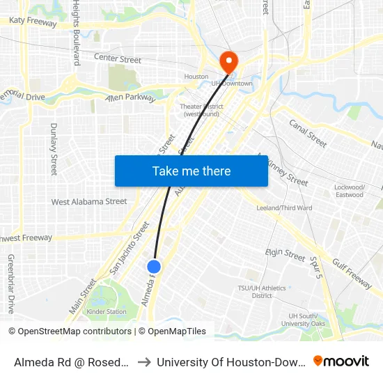 Almeda Rd @ Rosedale St to University Of Houston-Downtown map