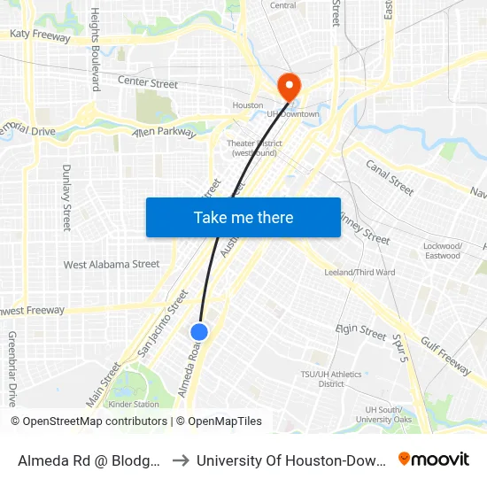 Almeda Rd @ Blodgett St to University Of Houston-Downtown map