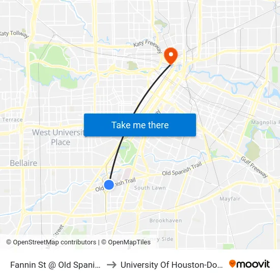 Fannin St @ Old Spanish Trail to University Of Houston-Downtown map