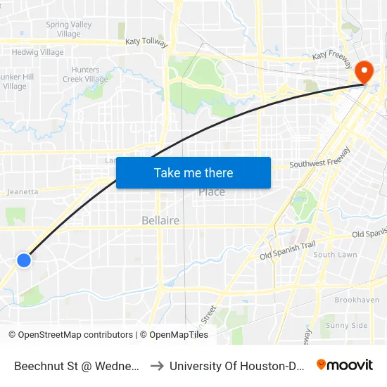 Beechnut St @ Wednesbury Ln to University Of Houston-Downtown map