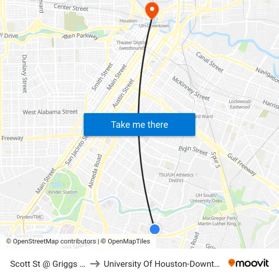 Scott St @ Griggs Rd to University Of Houston-Downtown map
