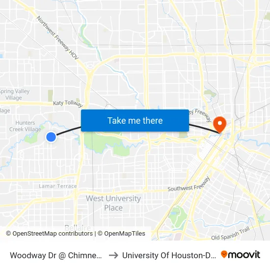 Woodway Dr @ Chimney Rock Rd to University Of Houston-Downtown map