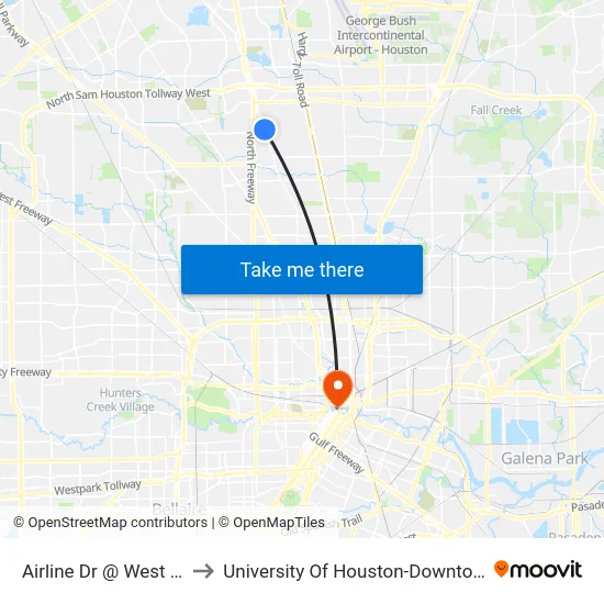 Airline Dr @ West Rd to University Of Houston-Downtown map
