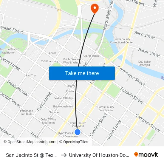San Jacinto St @ Texas Ave to University Of Houston-Downtown map