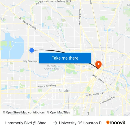 Hammerly Blvd @ Shadowdale Dr to University Of Houston-Downtown map