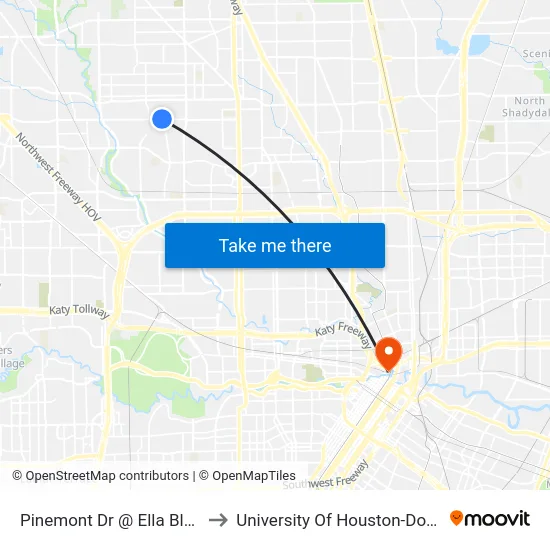 Pinemont Dr @ Ella Blvd Mb2 to University Of Houston-Downtown map