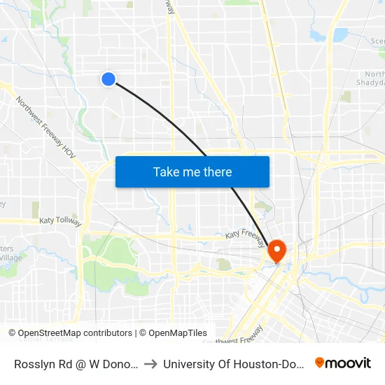 Rosslyn Rd @ W Donovan St to University Of Houston-Downtown map