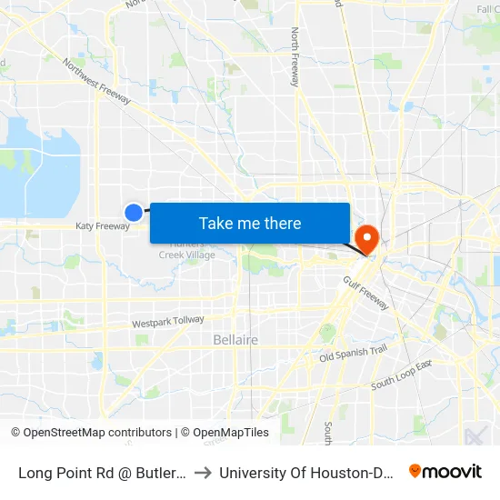 Long Point Rd @ Butlercrest St to University Of Houston-Downtown map