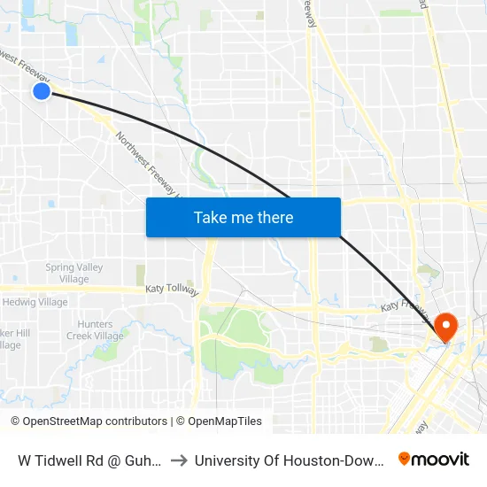 W Tidwell Rd @ Guhn Rd to University Of Houston-Downtown map