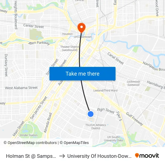 Holman St @ Sampson St to University Of Houston-Downtown map