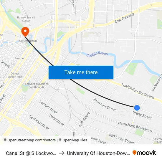 Canal St @ S Lockwood Dr to University Of Houston-Downtown map