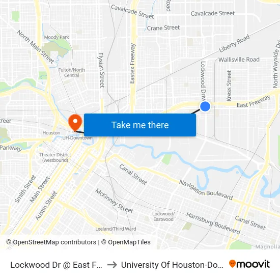 Lockwood Dr @ East Freeway to University Of Houston-Downtown map