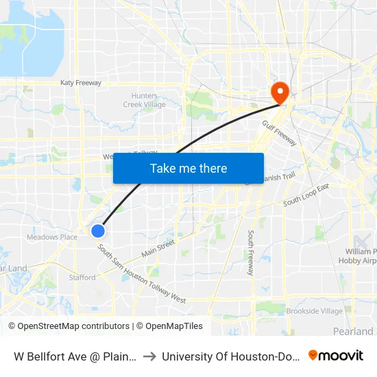 W Bellfort Ave @ Plainfield St to University Of Houston-Downtown map