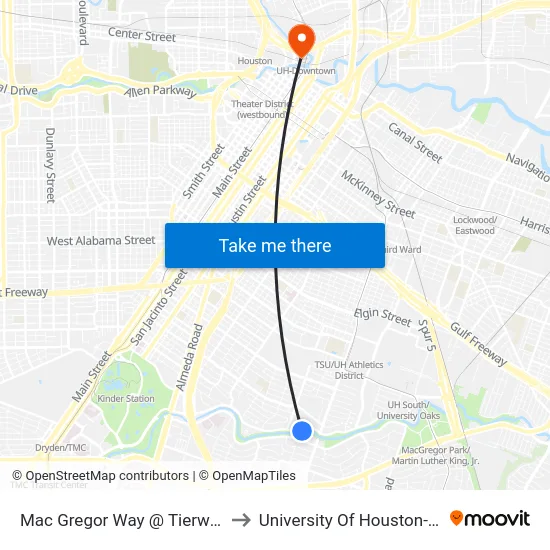 Mac Gregor Way @ Tierwester St MB to University Of Houston-Downtown map