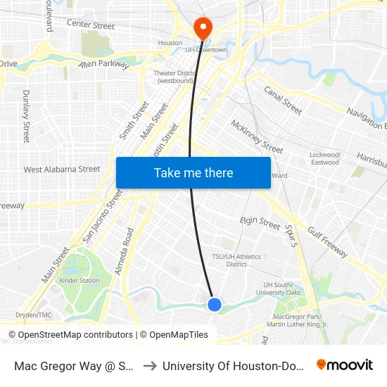 Mac Gregor Way @ Scott St to University Of Houston-Downtown map