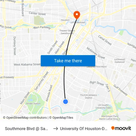 Southmore Blvd @ Sampson St to University Of Houston-Downtown map