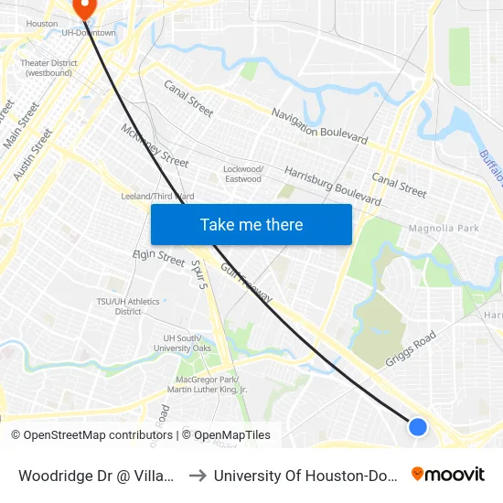 Woodridge Dr @ Village Way to University Of Houston-Downtown map