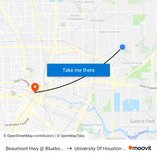 Beaumont Hwy @ Bluebonnet Landfill to University Of Houston-Downtown map
