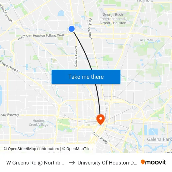 W Greens Rd @ Northborough Dr to University Of Houston-Downtown map