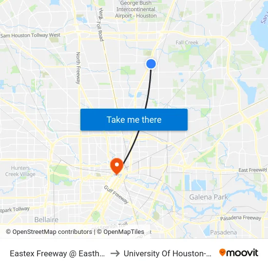 Eastex Freeway @ Easthampton Dr to University Of Houston-Downtown map