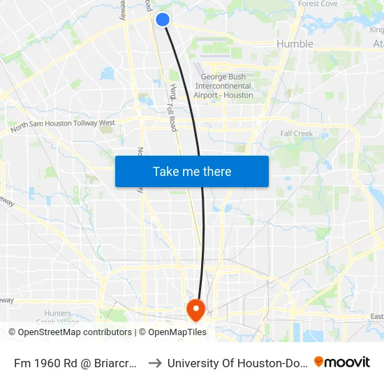 Fm 1960 Rd @ Briarcreek Blvd to University Of Houston-Downtown map