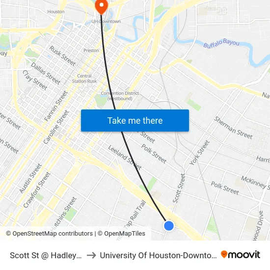 Scott St @ Hadley St to University Of Houston-Downtown map