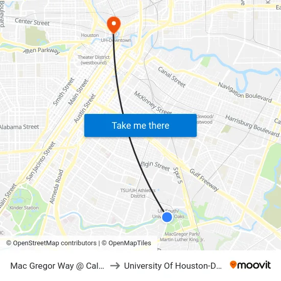 Mac Gregor Way @ Calhoun Rd to University Of Houston-Downtown map