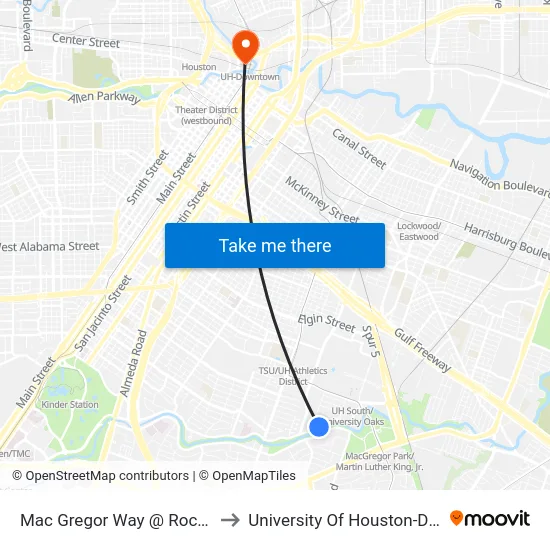 Mac Gregor Way @ Rockwood Dr to University Of Houston-Downtown map