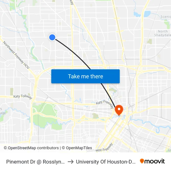 Pinemont Dr @ Rosslyn Rd Mb2 to University Of Houston-Downtown map