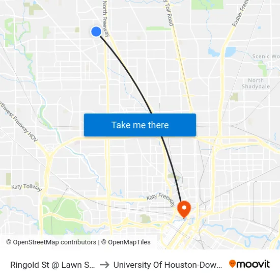 Ringold St @ Lawn St MB to University Of Houston-Downtown map