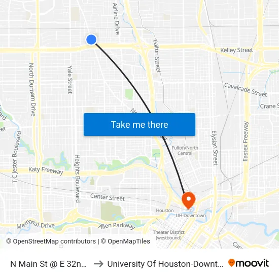 N Main St @ E 32nd St to University Of Houston-Downtown map