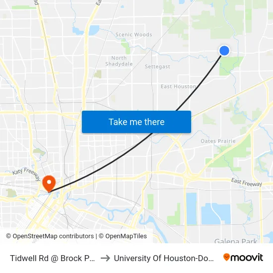 Tidwell Rd @ Brock Park Dr to University Of Houston-Downtown map
