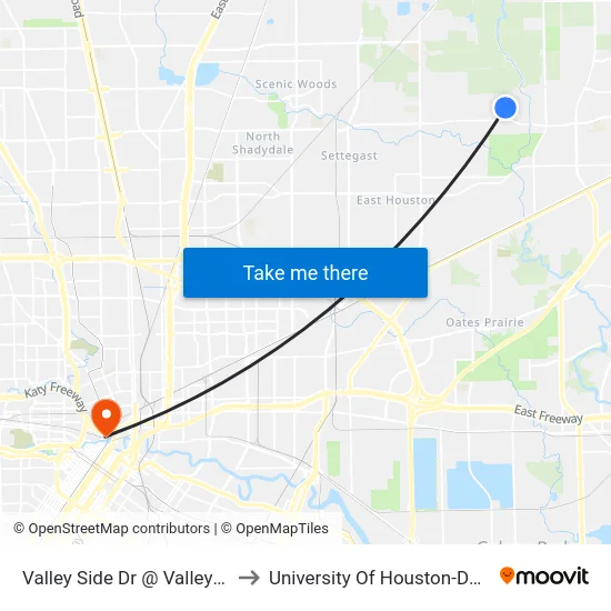 Valley Side Dr @ Valley Lake Dr to University Of Houston-Downtown map