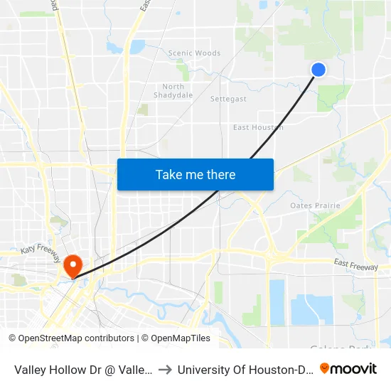 Valley Hollow Dr @ Valley Lake Dr to University Of Houston-Downtown map