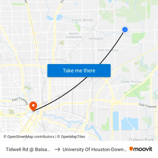 Tidwell Rd @ Balsam Ln to University Of Houston-Downtown map