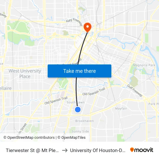 Tierwester St @ Mt Pleasant St to University Of Houston-Downtown map
