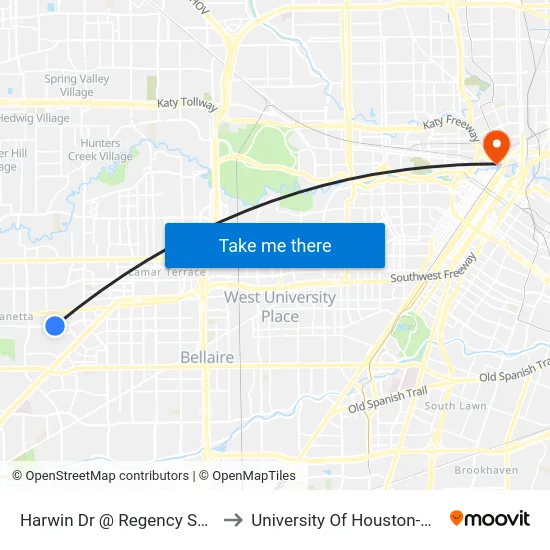 Harwin Dr @ Regency Square Blvd to University Of Houston-Downtown map