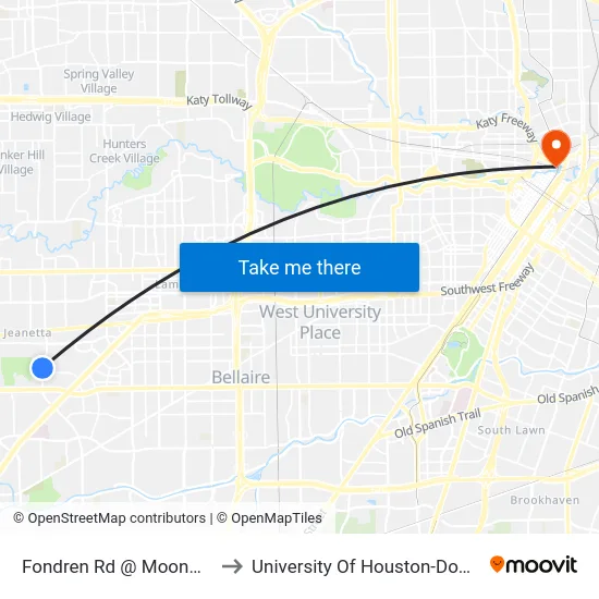 Fondren Rd @ Moonmist Dr to University Of Houston-Downtown map