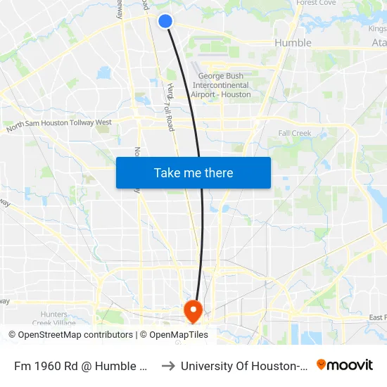 Fm 1960 Rd @ Humble Westfield Rd to University Of Houston-Downtown map