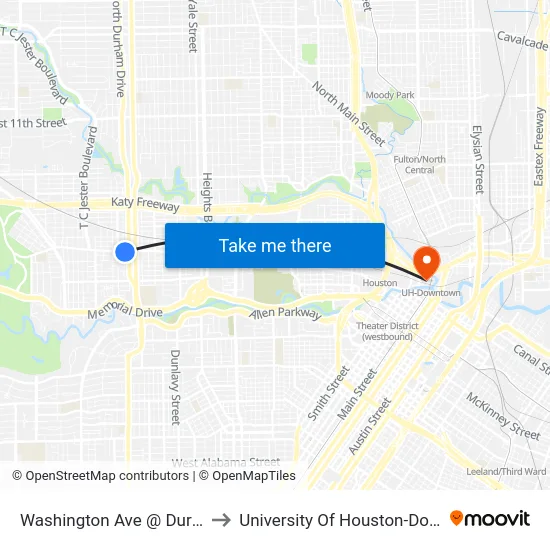 Washington Ave @ Durham Dr to University Of Houston-Downtown map