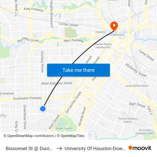 Bissonnet St @ Dunlavy St to University Of Houston-Downtown map