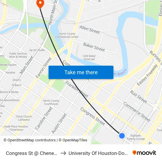 Congress St @ Chenevert St to University Of Houston-Downtown map